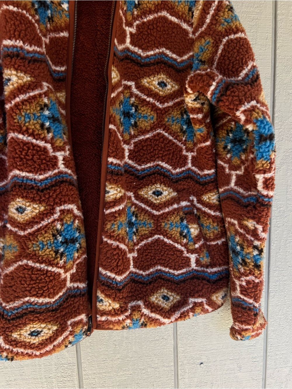 Jasper Rust Patterned Sherpa Zip Jacket - Picture 3 of 6
